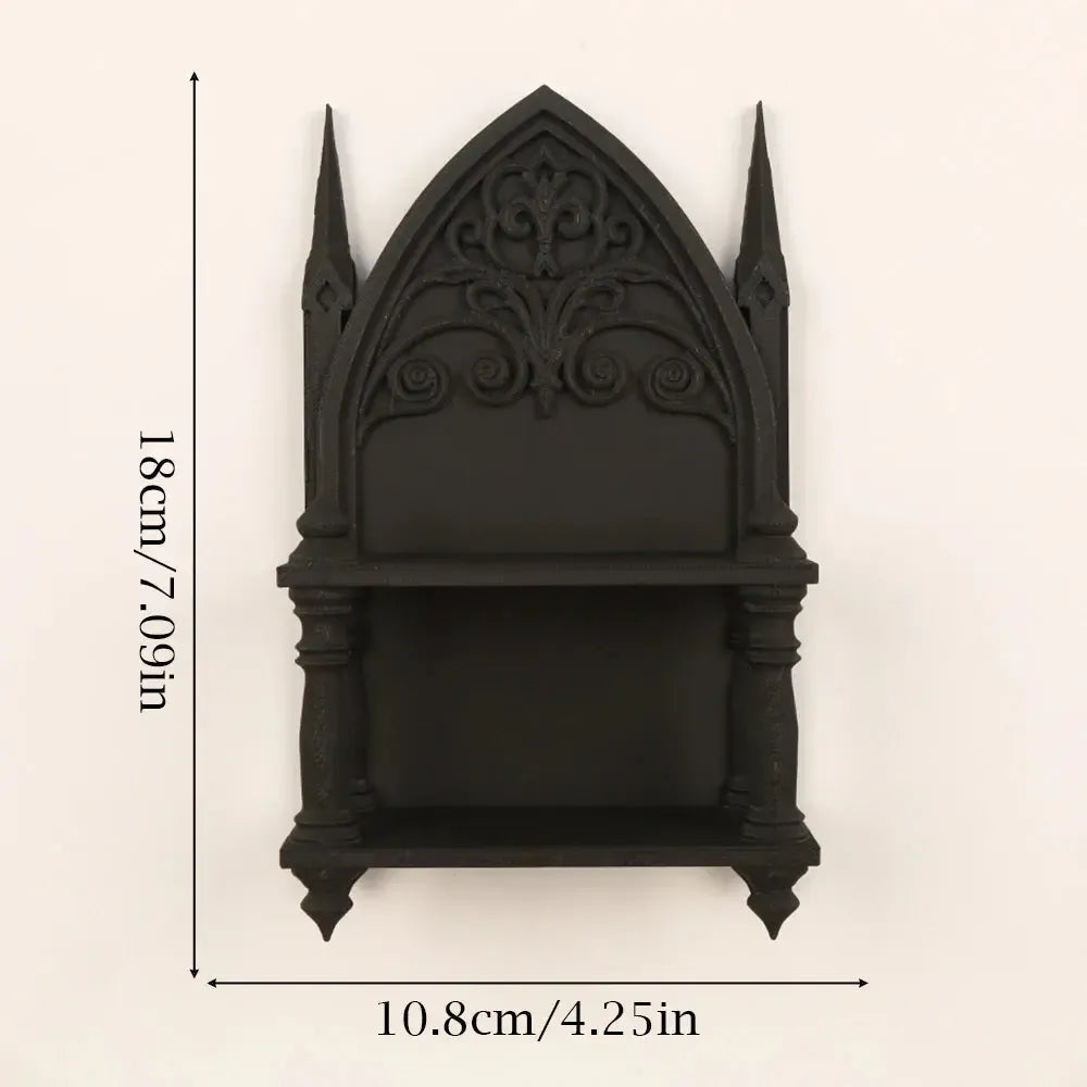 Double-layer gothic shelf for crystals and ritual tools – Wiccan sacred space organization