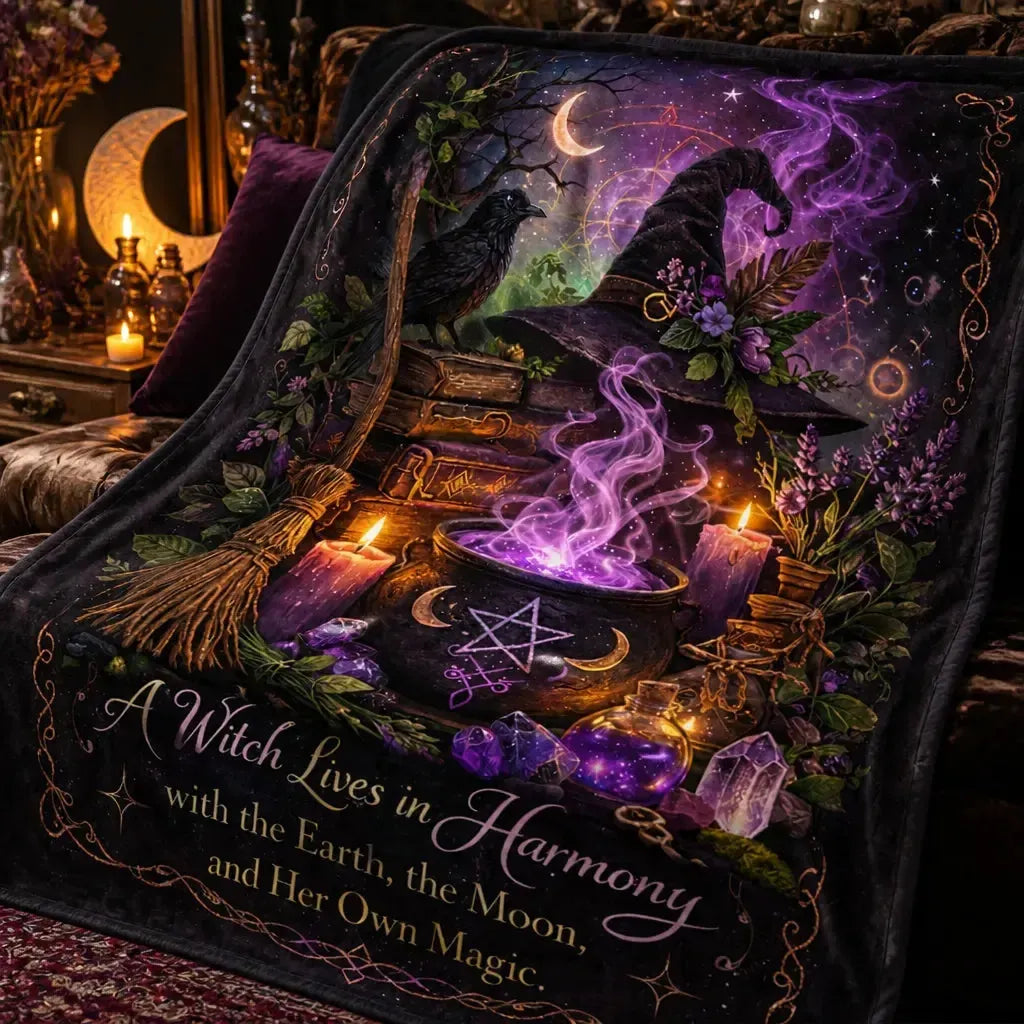 Gothic Crow Witchy Blanket - Dark Raven Wicca Blanket for Halloween Decor_mockup_3.webp