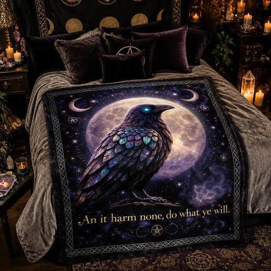 Gothic Crow Witchy Blanket - Moon Raven Wiccan Blanket for Witch Home Decor_mockup_1.webp