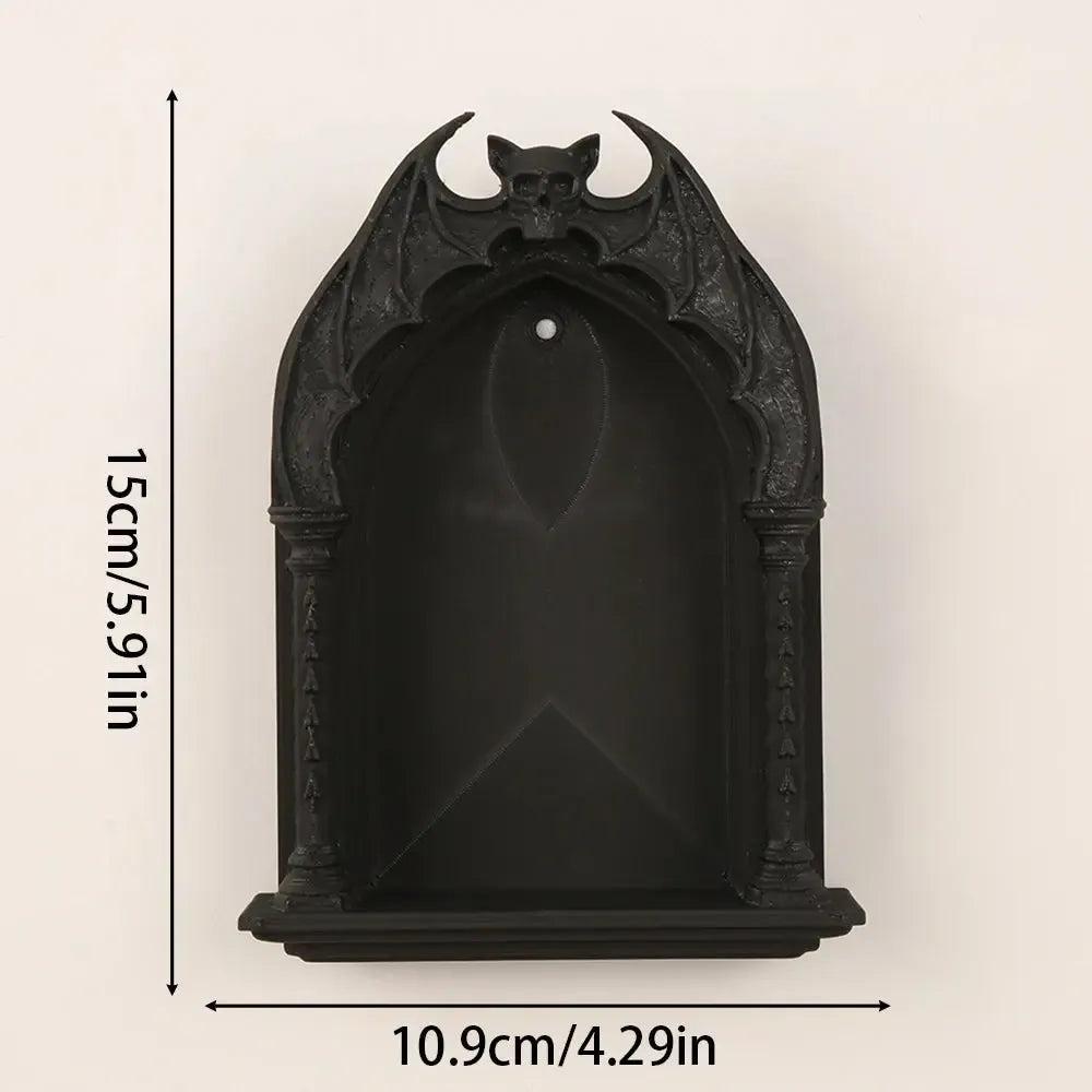 Gothic Dark Style Bat & Skull Arch Wall Niche For Dark Retro Home Wall Storage & Witchy Halloween Decoration-MoonChildWorld