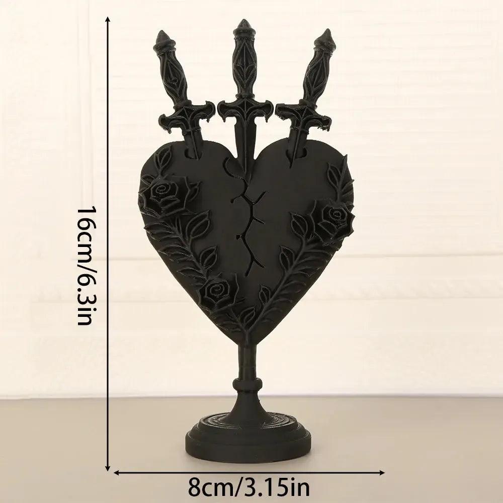 Gothic Dark Style Heart & Rose Relief Three-Head Candle Holder For Dark Style Home Decoration & Witchy Halloween Decoration-MoonChildWorld