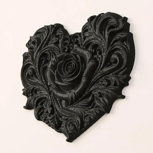 Gothic Dark Style Heart Shaped Rose Relief Wall Decoration For Dark Retro Home Wall & Witchy Halloween Decoration-MoonChildWorld