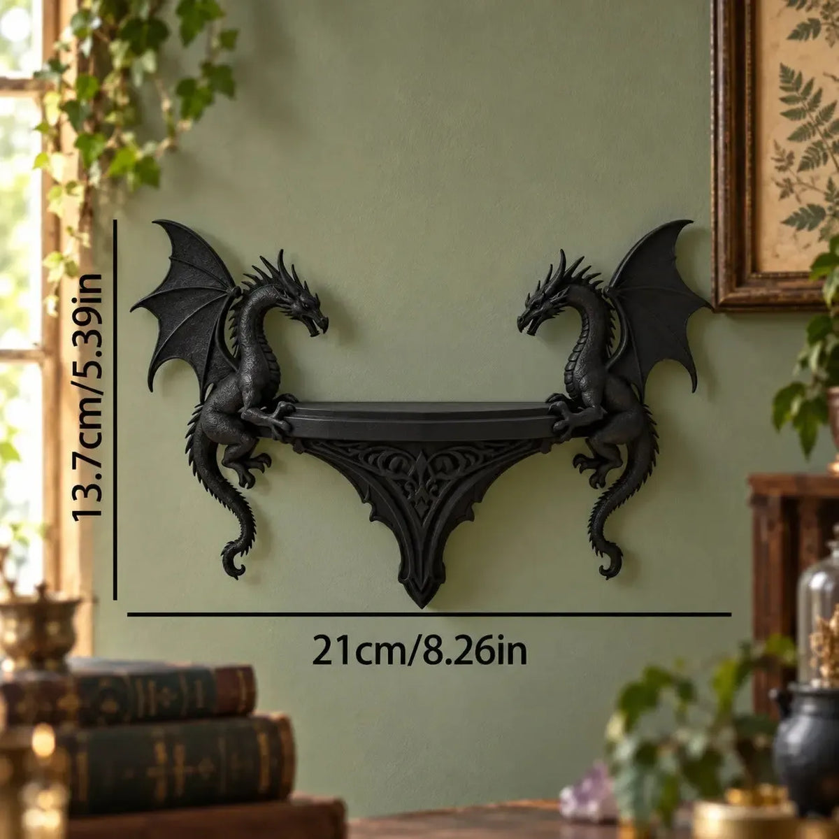 Double dragon shelf dimension diagram, 13.7 by 21 cm