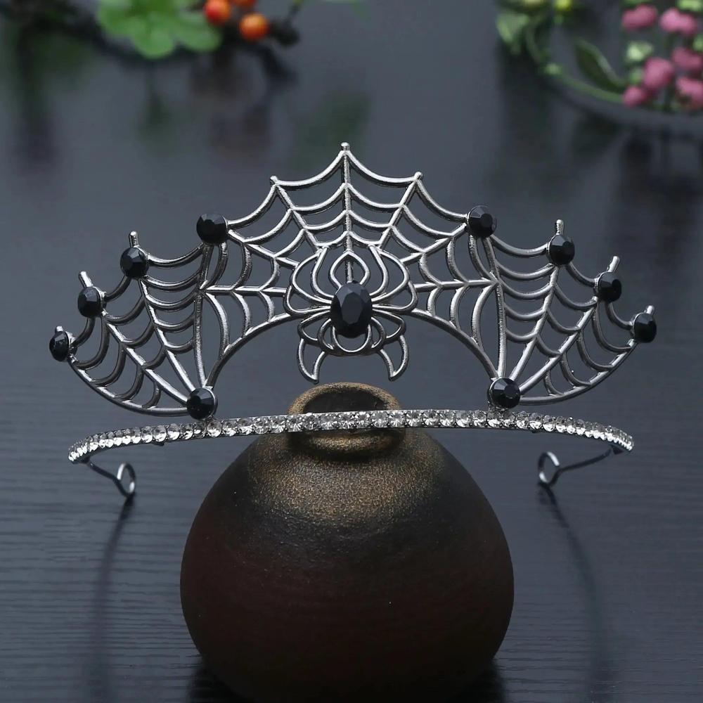 Gothic Halloween Crown - Crystal Black Spider Witch Tiaras Hair