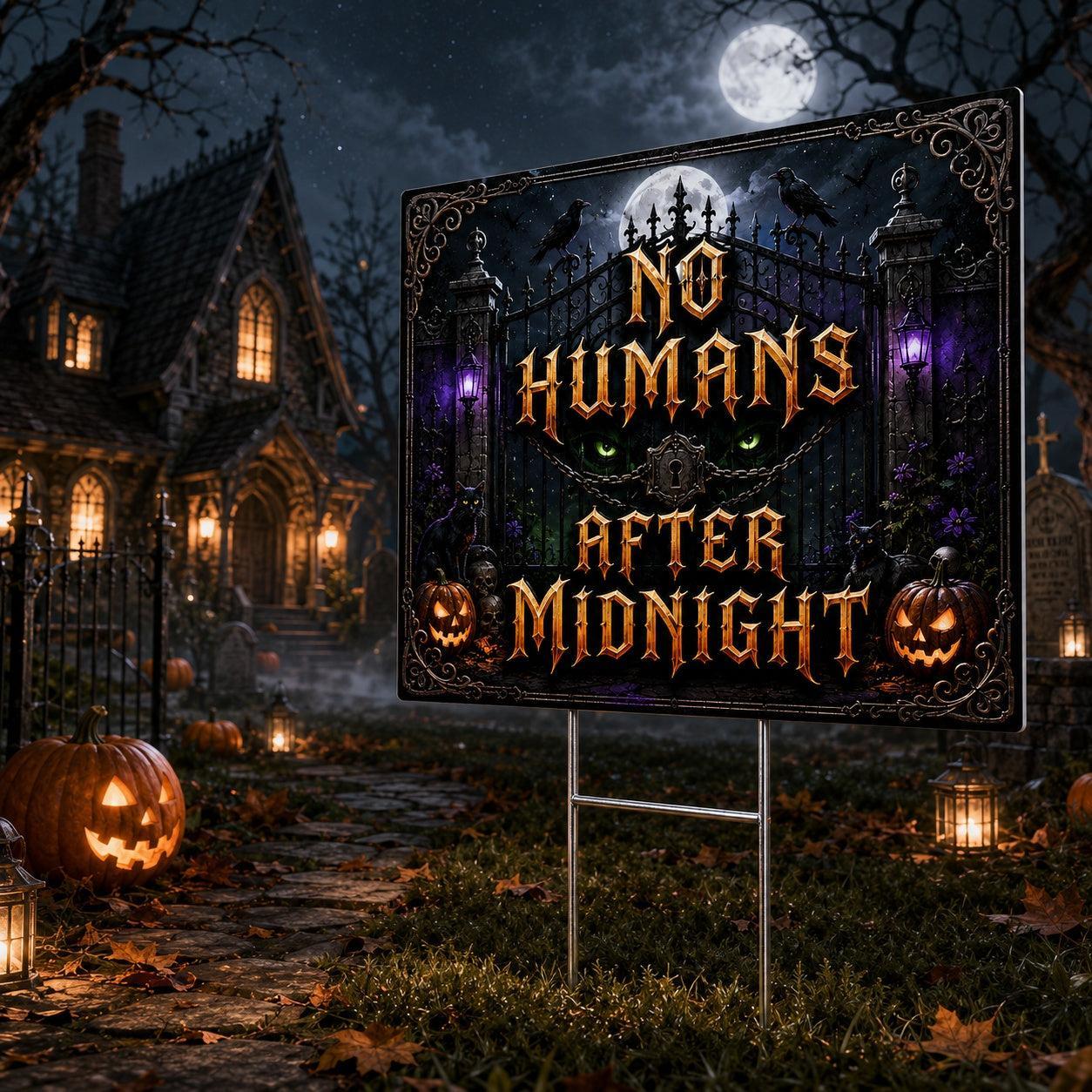 Gothic Haunted Halloween Night Witchy Yard Sign - porch scene