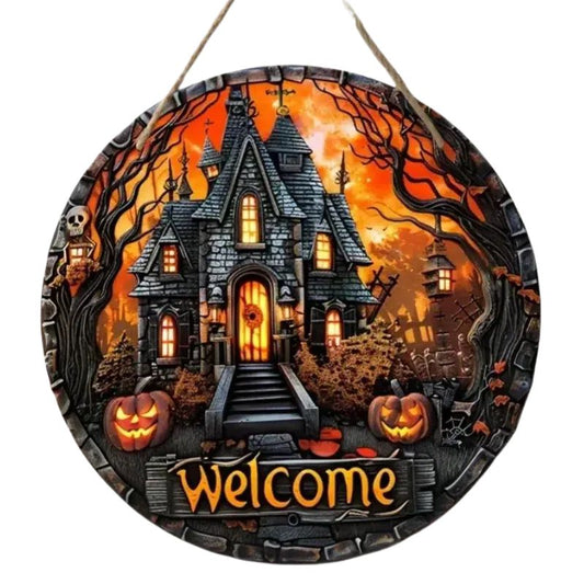 Gothic Haunted House Wooden Sign Witchy Hanging Sign for Halloween-MoonChildWorld