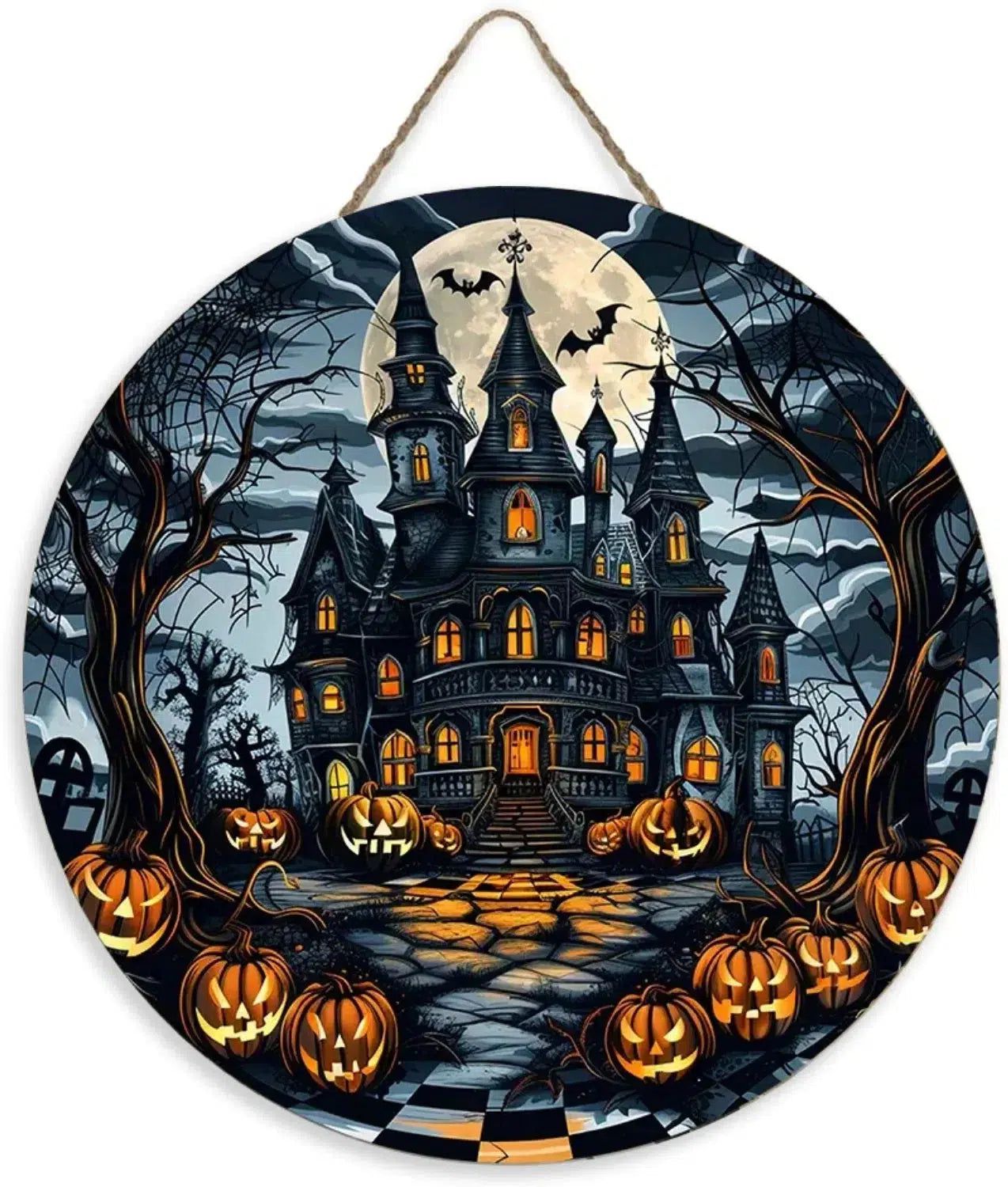 Gothic Haunted House Wooden Sign Witchy Hanging Sign for Halloween-MoonChildWorld