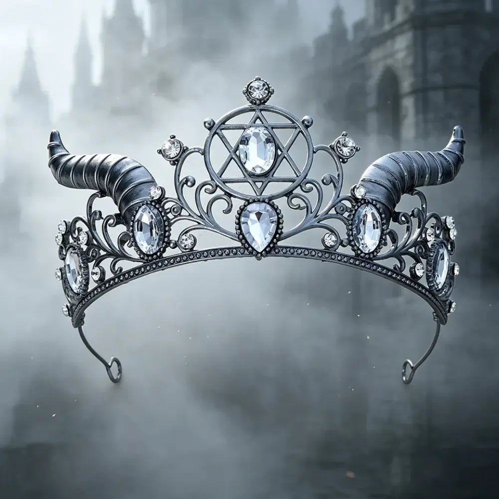 Gothic Horned Crown with Hexagram Tiara Headpiece for Halloween-MoonChildWorld