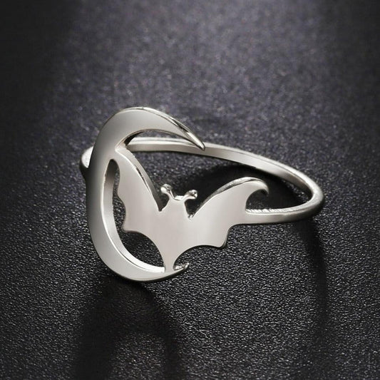 Gothic Moon Bat Ring Witch Halloween Accessories-MoonChildWorld