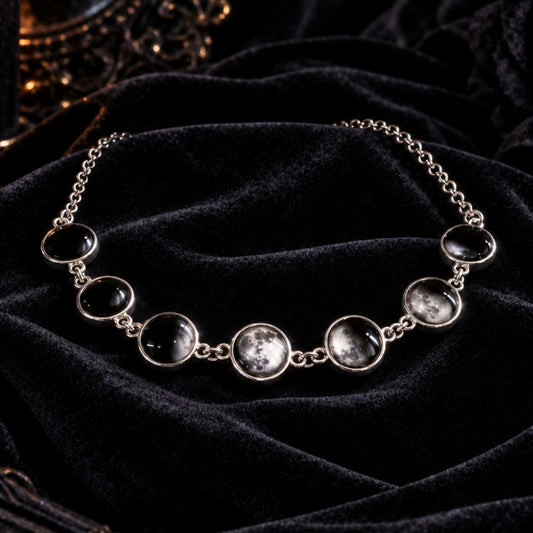 Gothic Moon Phase Choker - Lunar Cycle Celestial Necklace-MoonChildWorld