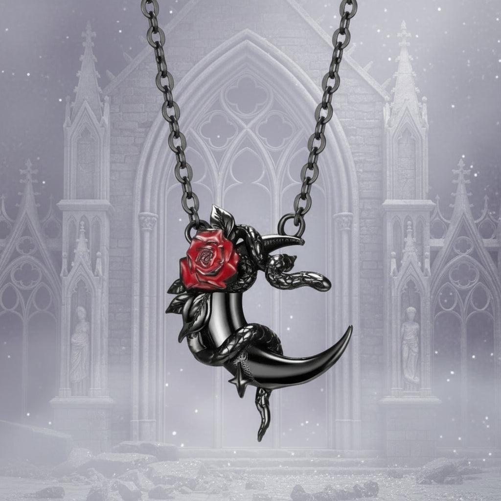 Gothic Moon Snake Necklace Witchy Jewelry-MoonChildWorld