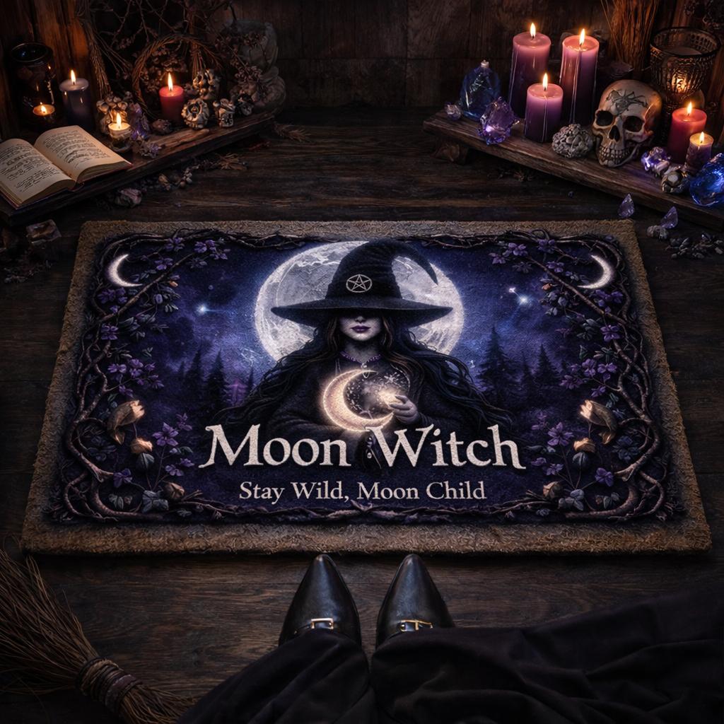 Gothic Moon Witch Doormat – Halloween Witchy Welcome Mat for Dark Aesthetic Decor-MoonChildWorld