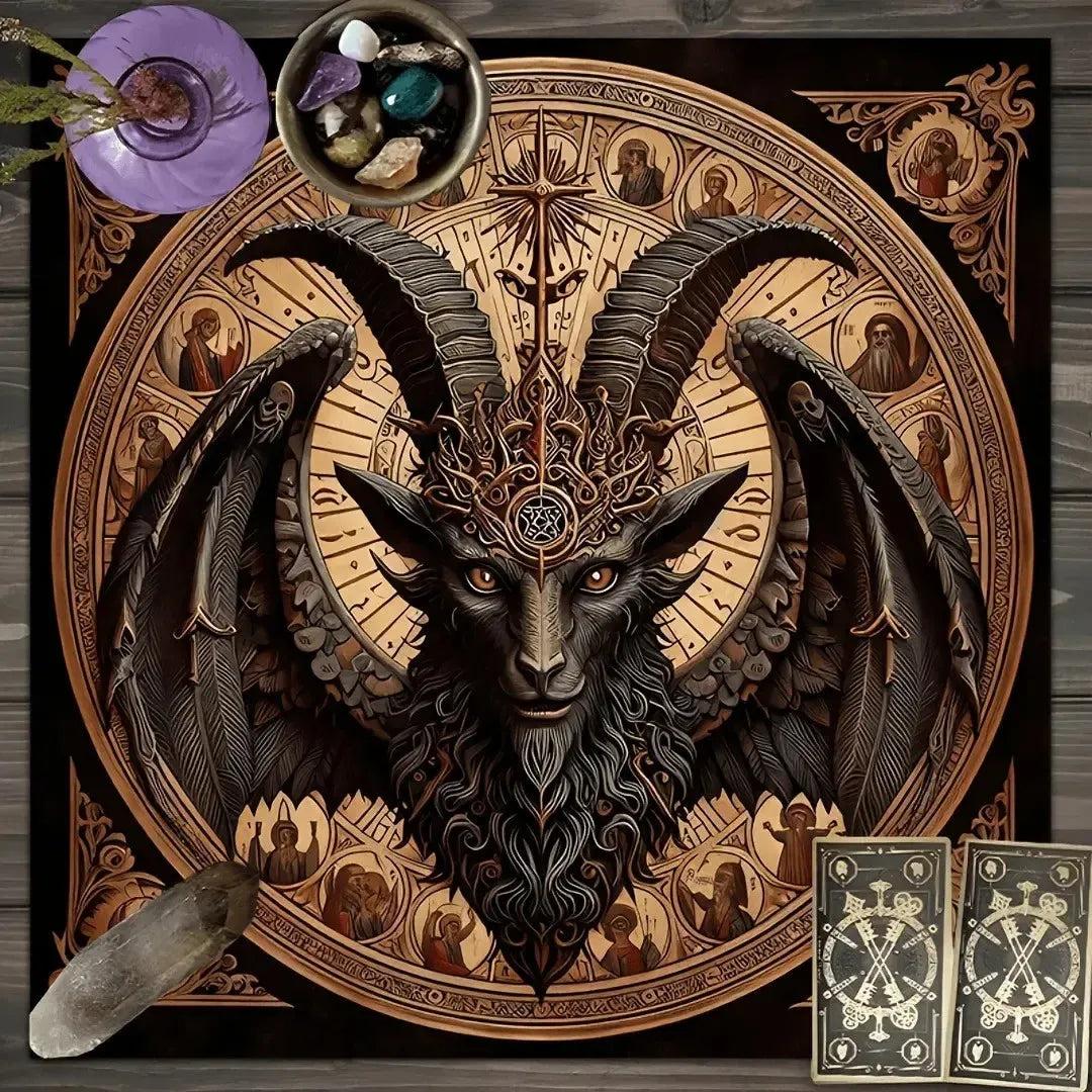 Gothic Mystic Goat Head Witchy Altar Cloth - Witchcraft Tablecloth For Tarot Reading-MoonChildWorld