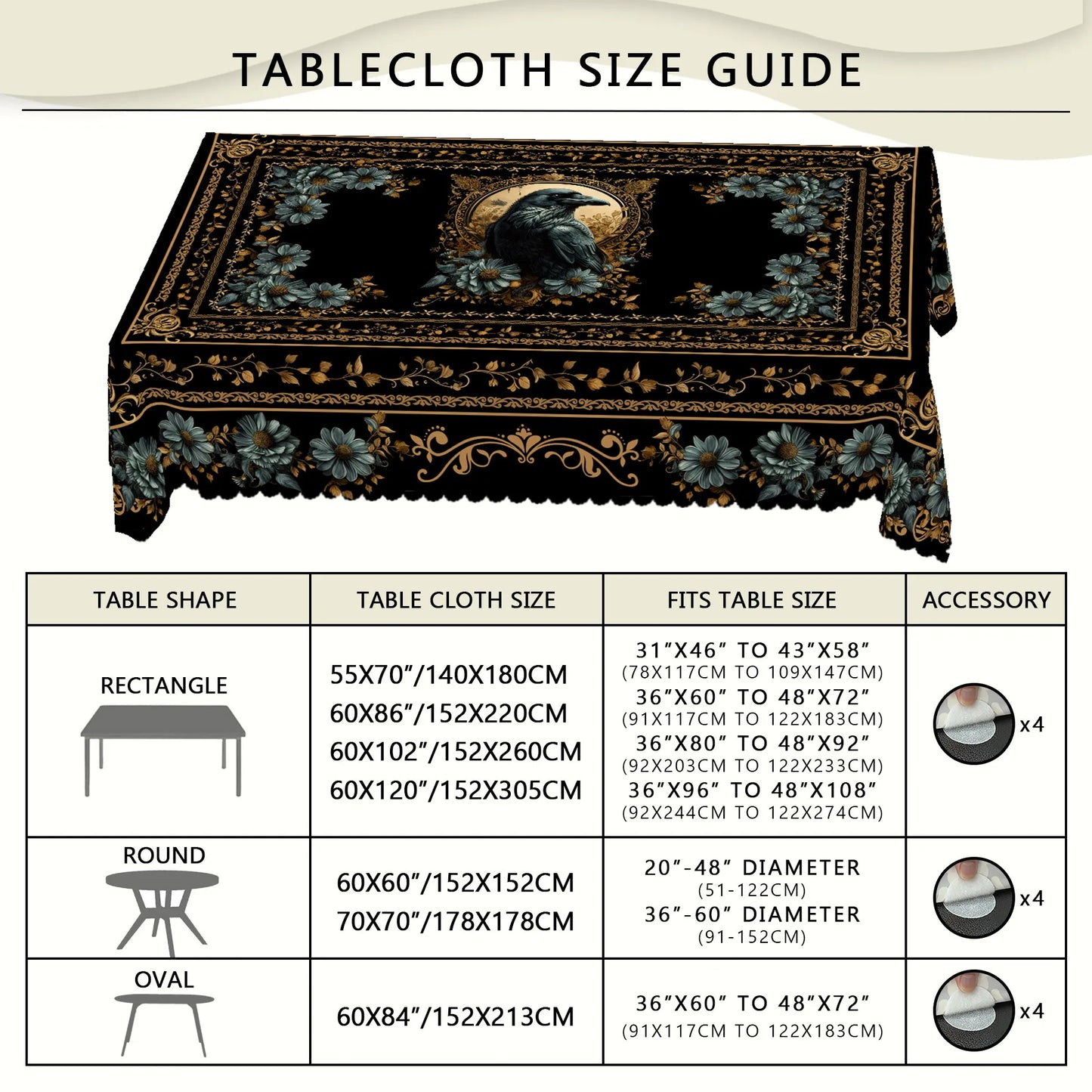Gothic owl Halloween tablecloth with dark floral decor