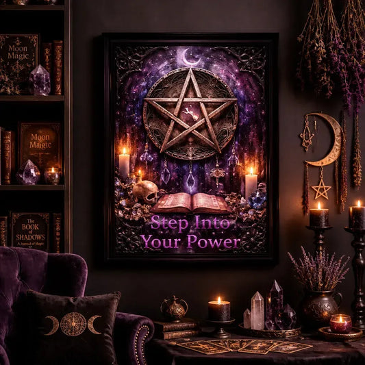 Gothic Pentagram Wall Art - Black Framed Witchcraft Canvas Print for Halloween Decor_mockup_1.webp