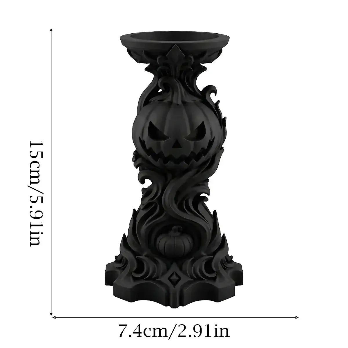 Gothic Pumpkin Candlestick Holder Resin Carved Candle Holder-MoonChildWorld