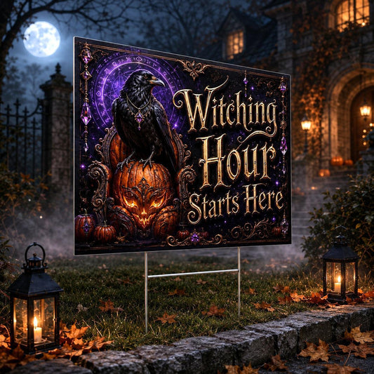 Gothic Raven Pumpkin Witchy Halloween Yard Sign - garden display
