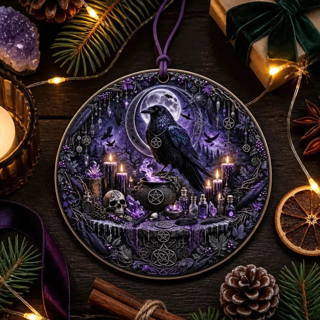 Gothic Raven Yule Ceramic Ornament Witch Christmas Decor – Dark Aesthetic Holiday Ornament_mockup_3.webp