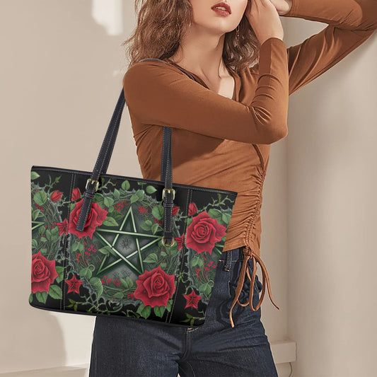 Gothic Roses Pentagram Pagan Tote Bag-MoonChildWorld