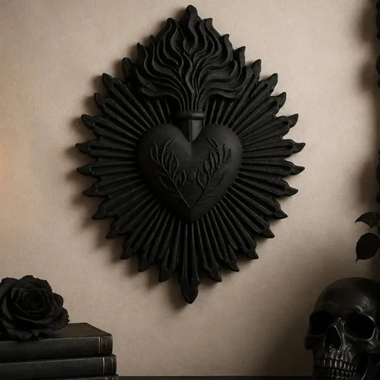 Black gothic sacred heart wall hanging – retro Halloween dark romantic home decor