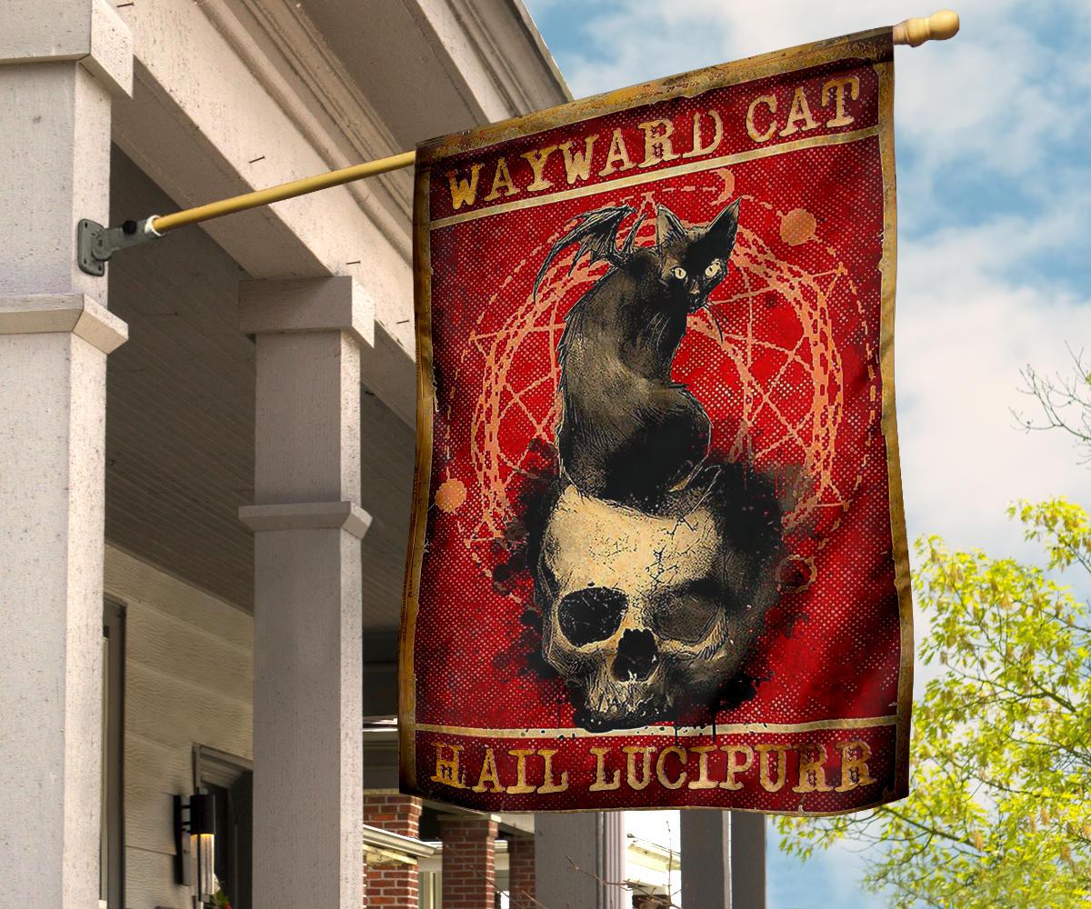 Gothic Skull Black Cat Lucipurr Halloween Flag-MoonChildWorld
