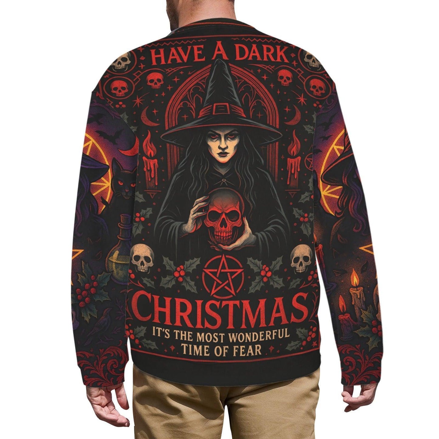 Gothic Skull Pentagram Halloween Witch Sweatshirt Dark Christmas Sweater-MoonChildWorld