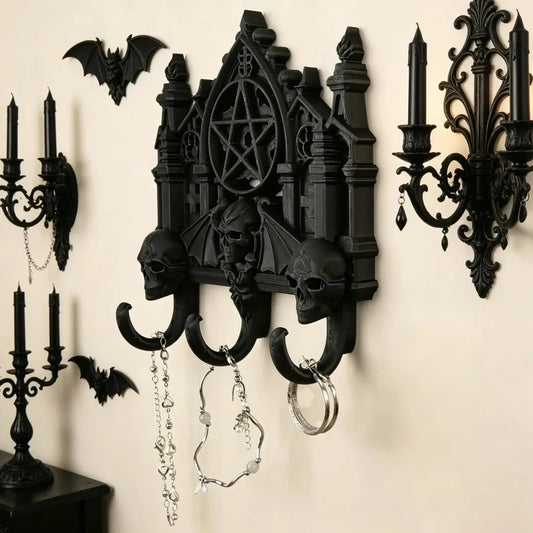 Gothic Skull Pentagram Wall Hooks For Entryway Key and Jewelry Storage Halloween Decor