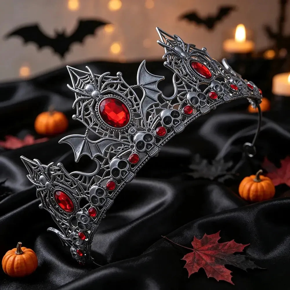 Spider bat tiara worn as Halloween queen costume headwear