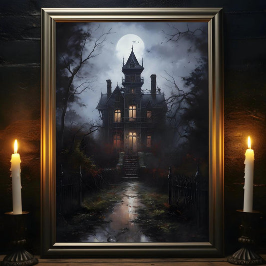 Gothic Spooky Haunted Mansion Posters Witch Canvas-MoonChildWorld