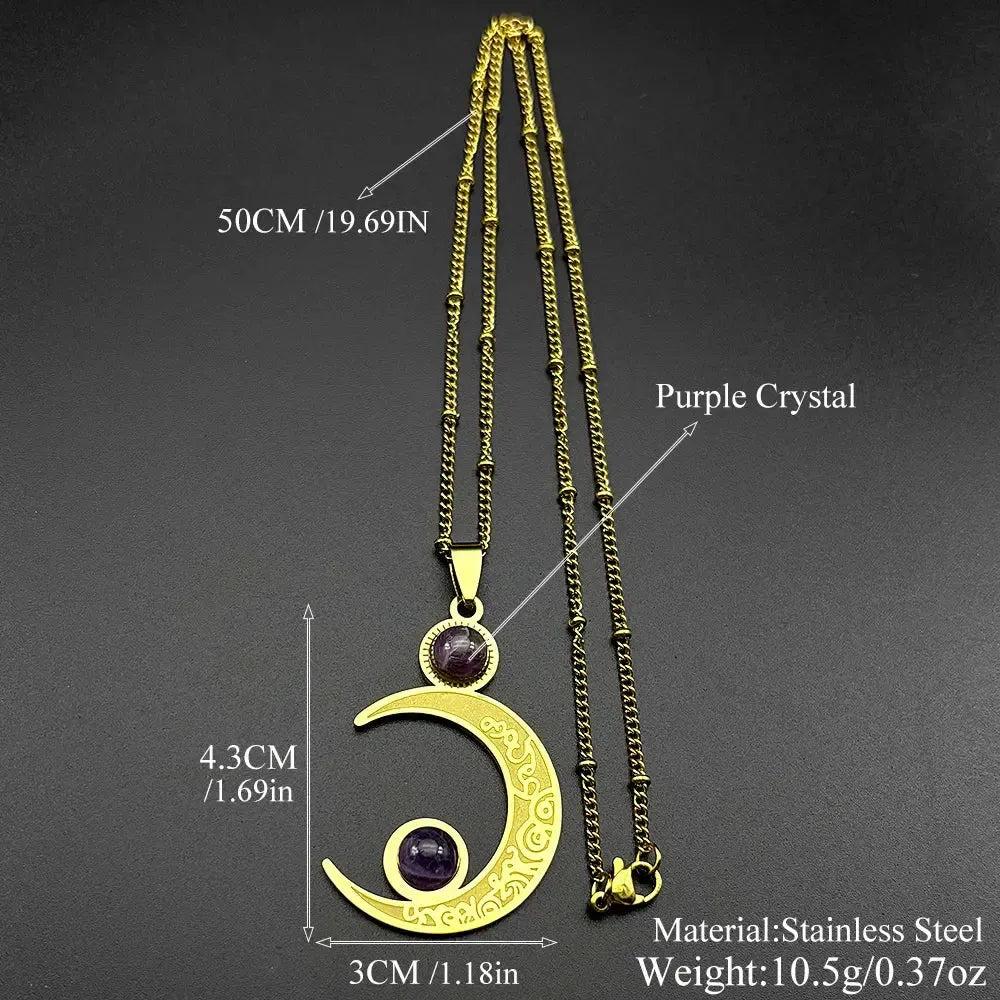 Gothic Witch Crescent Moon Necklace Natural Stone Wicca Jewelry-MoonChildWorld