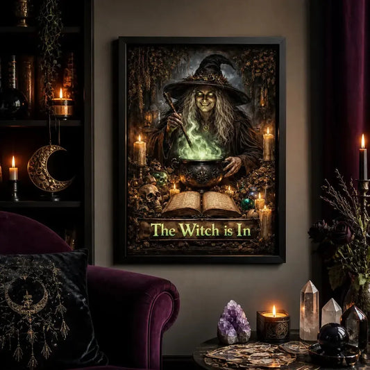 Gothic Witch Halloween Decor - Black Framed Art Print for Spooky Witchy Home Decor_mockup_1.webp