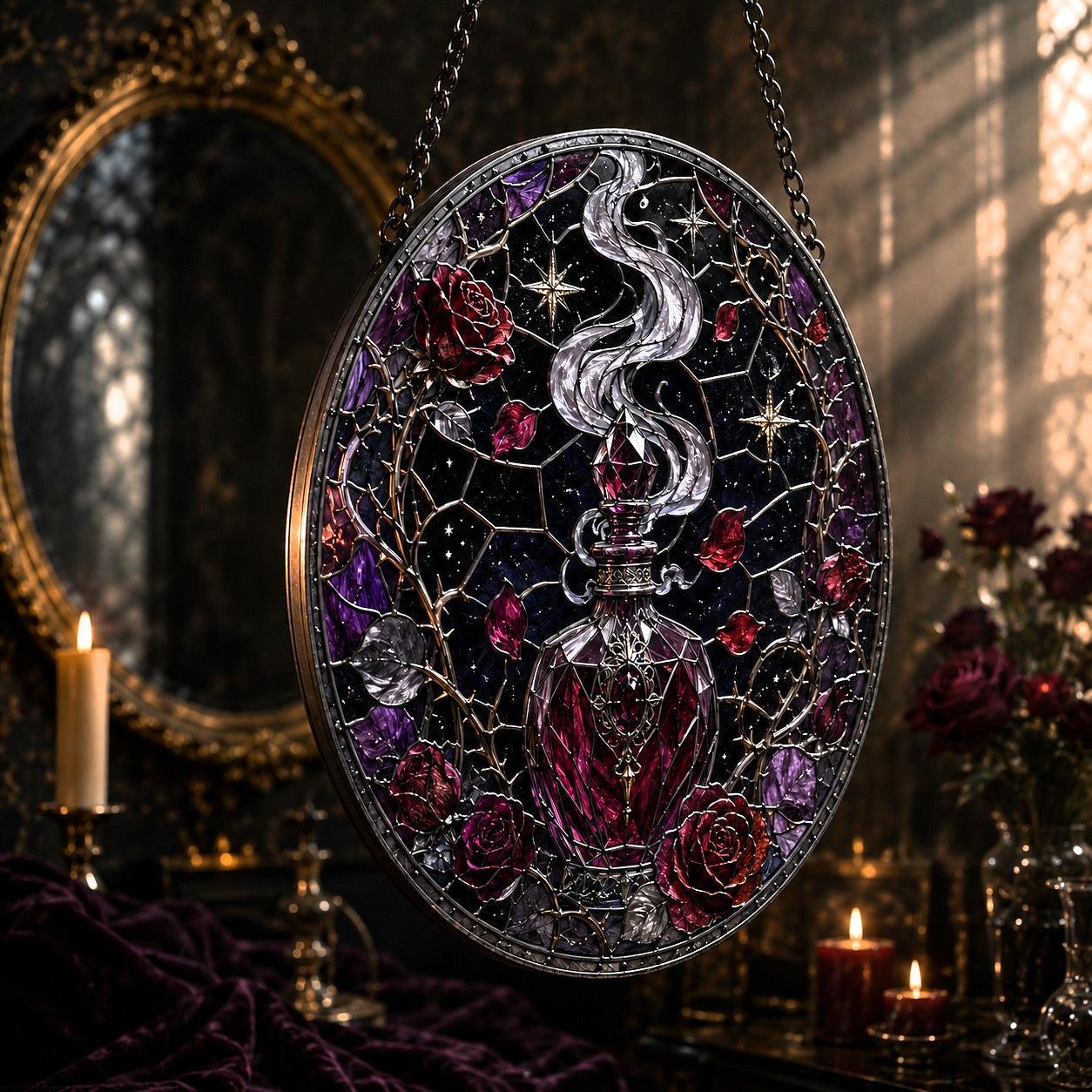 Gothic Witch Perfume Bottle Glass Suncatcher - close up detail