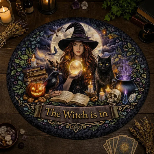 Gothic Witch Spooky Cat and Raven Round Rug Halloween Carpet for Witch Home Decor_mockup_2.webp