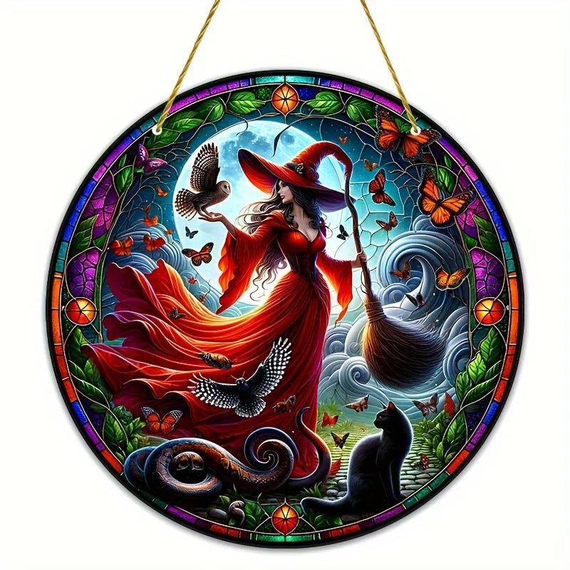 Gothic Witch Suncatcher Halloween Acrylic Round Sign-MoonChildWorld