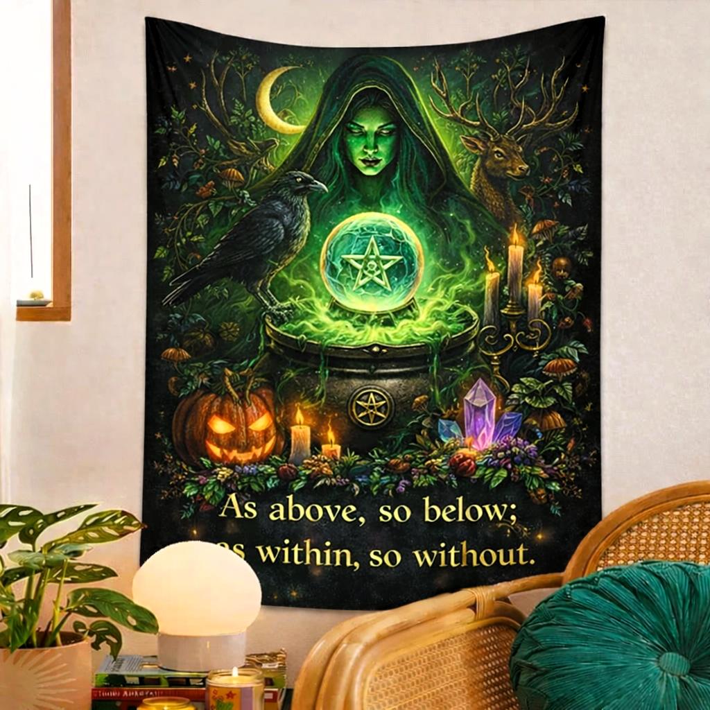 Gothic Witch Tapestry with Dark Crow Wiccan Wall Hanging for Halloween-MoonChildWorld