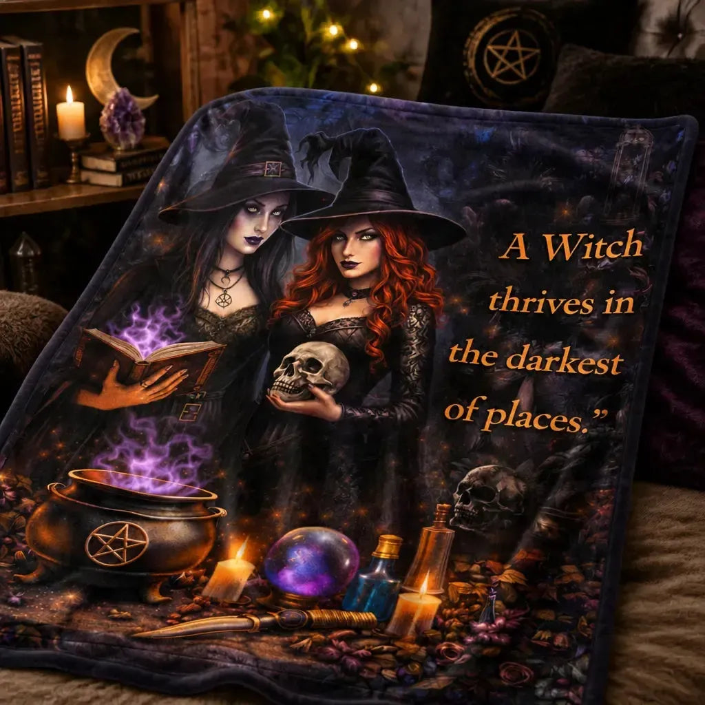 Gothic Witches Blanket With Skull Halloween Home Decor for Wiccan_mockup_3.webp