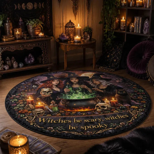 Gothic Witches Round Rug Halloween Carpet Spooky Home Decor_mockup_1.webp