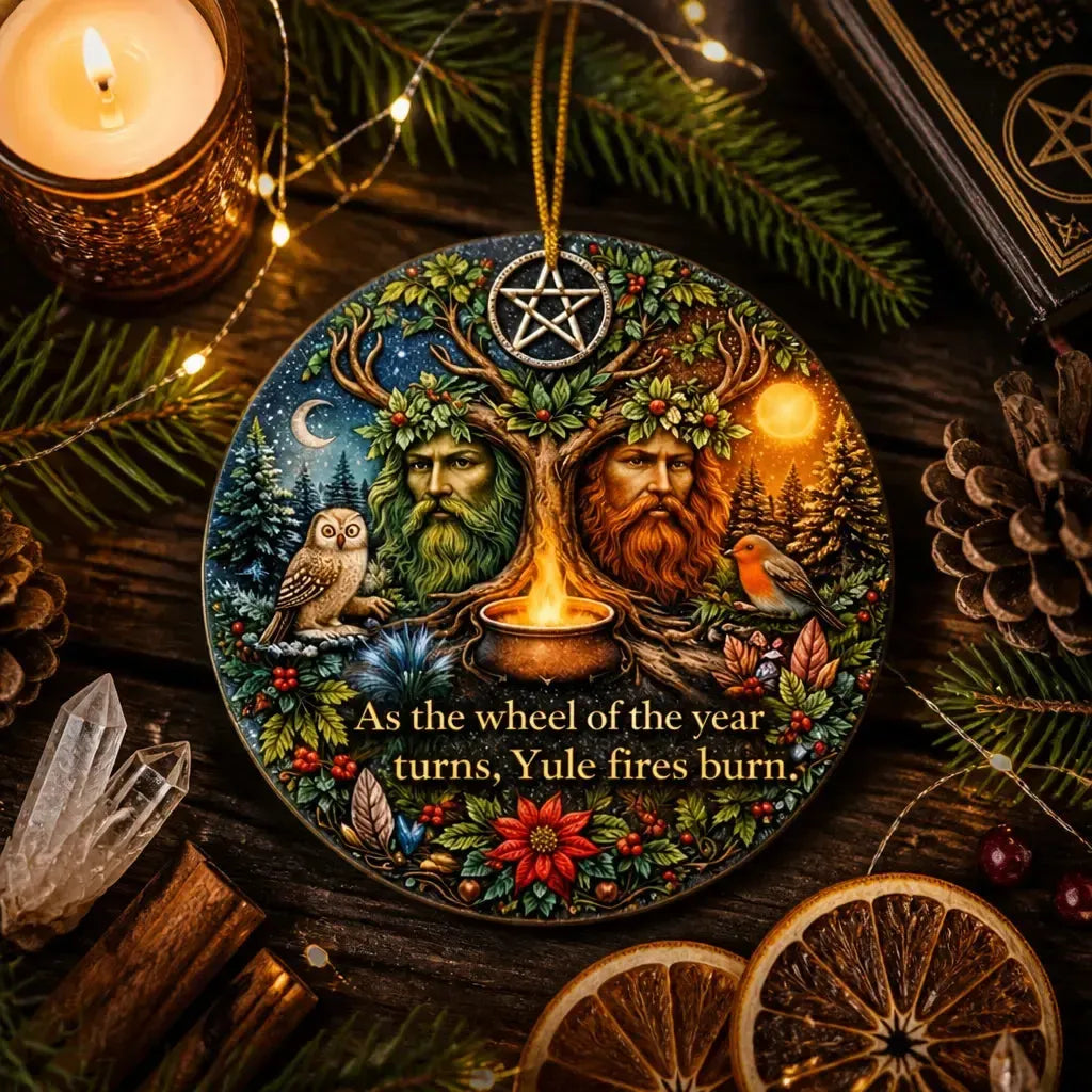 Green Man Tree of Life Pagan Yule Ceramic Ornament – Wiccan Spiritual Decor_mockup_3.webp