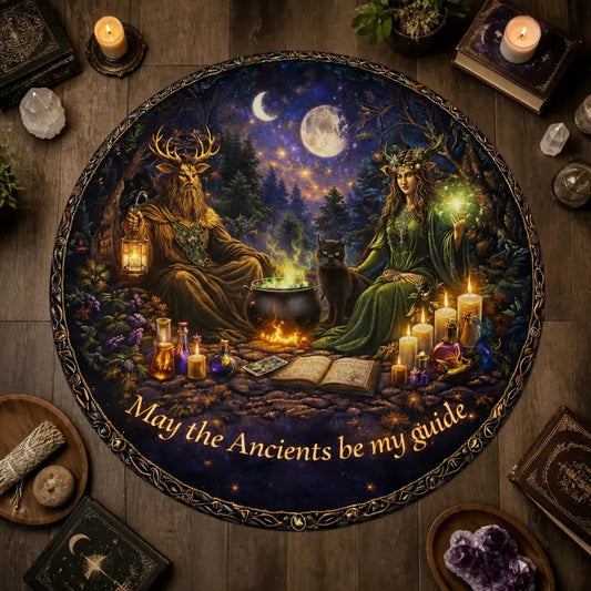 Green Man and Mother Earth Goddess Pagan Round Rug - Wiccan Carpet Witch Home Decor_mockup_2.webp