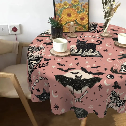 Halloween Black Cat Bat Skull Tablecloth Gothic Table Decor-MoonChildWorld