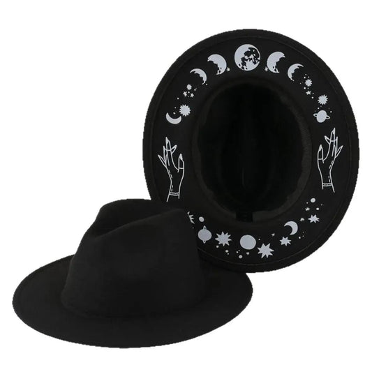 Halloween Dark Gothic Felt Fedoras Black Witch Hats-MoonChildWorld