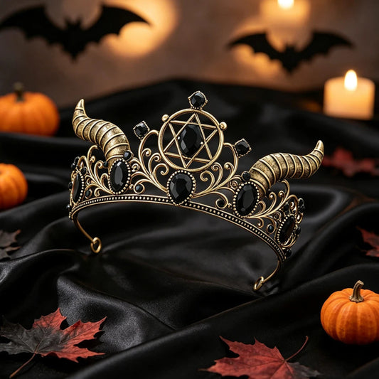 Demon Horn Pentagram Crown Witch Tiara Headpiece-MoonChildWorld