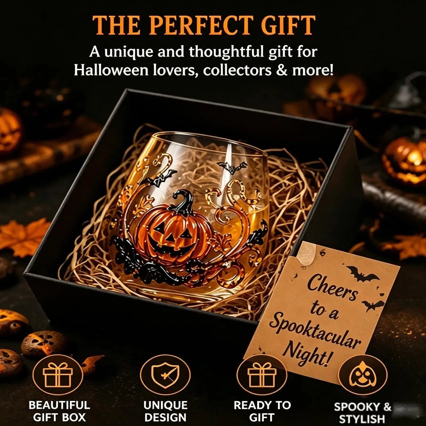 Halloween pumpkin 3D glass in gift box packaging - perfect Halloween gift