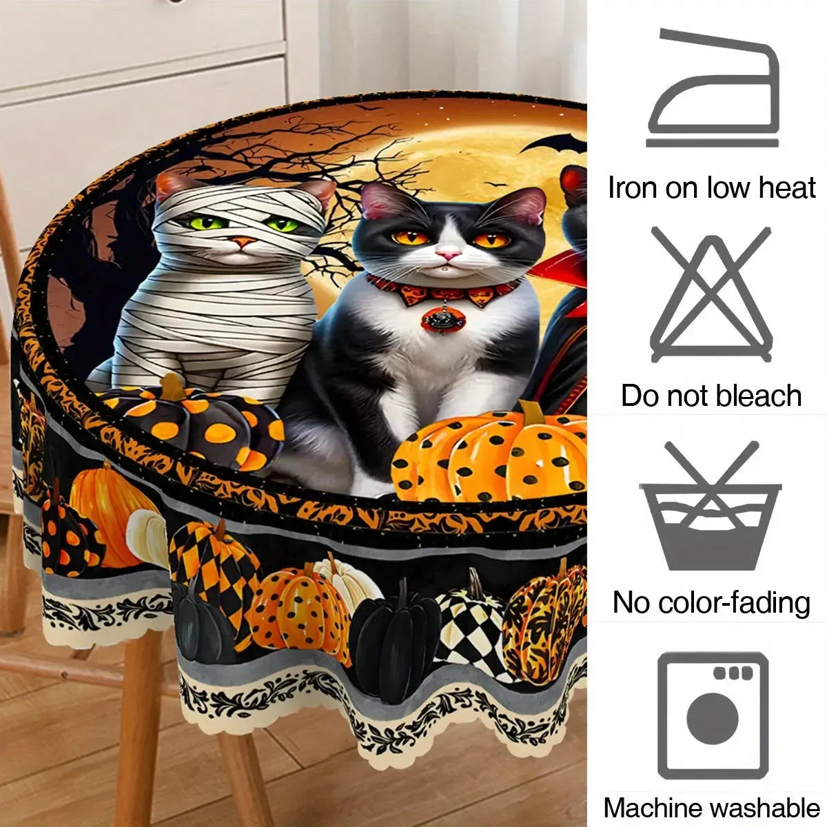 Halloween Ghost Cat Pumpkin Tablecloth Spooky Table Decor-MoonChildWorld