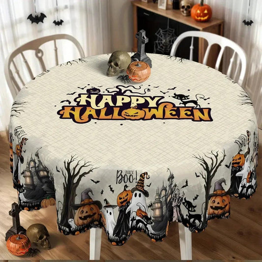 Halloween Ghosts Black Cats Spooky Tablecloth Gothic Table Decor Witch Home Decorations-MoonChildWorld