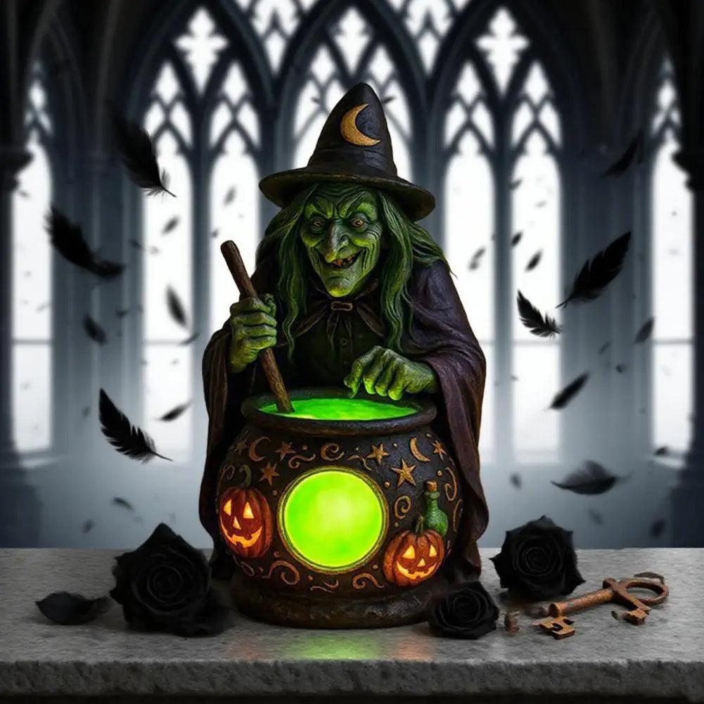 Halloween Witch Cauldron LED Lamp with Eerie Green Glow - Spooky Witch Brewing Pot Night Light-MoonChildWorld