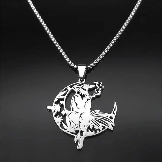 Hat Smoking Witch Moon Necklace Witchy Jewelry-MoonChildWorld