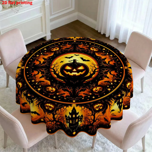 Haunted house pumpkin round tablecloth for Halloween decor