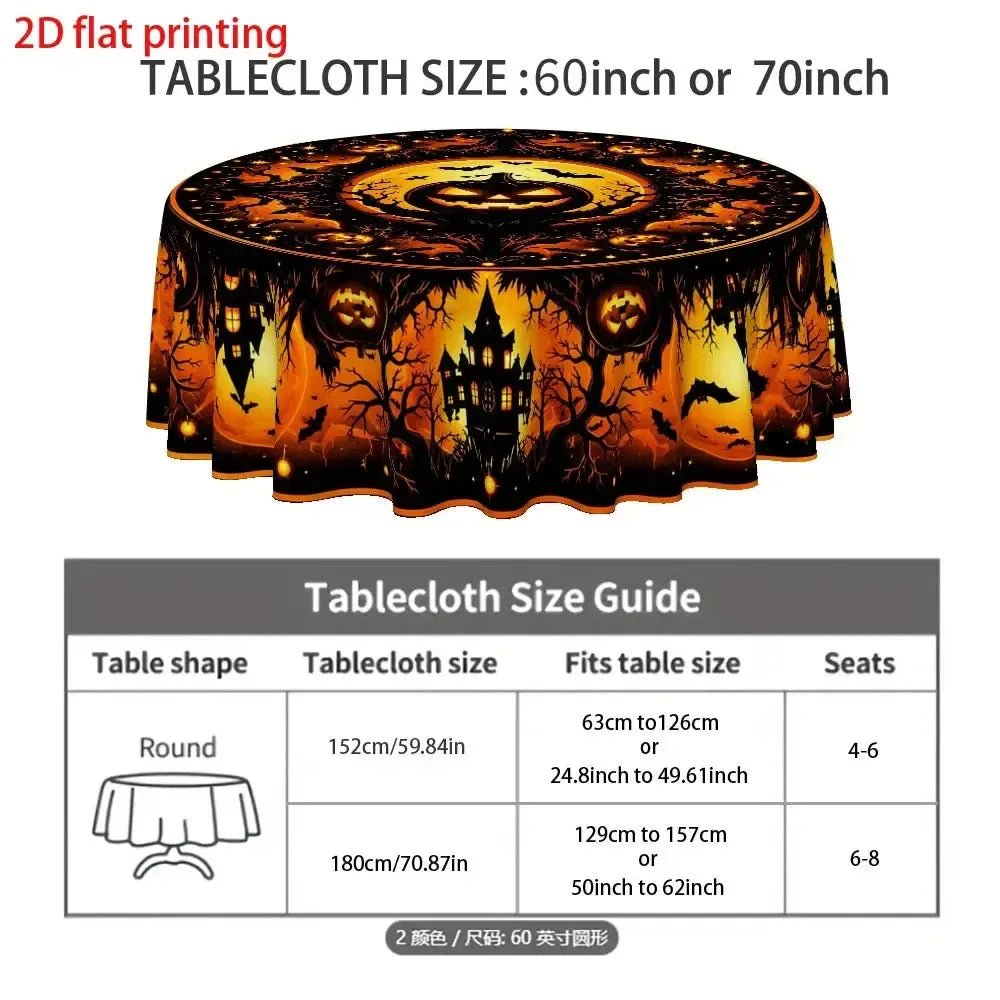 Haunted house pumpkin round tablecloth for Halloween decor