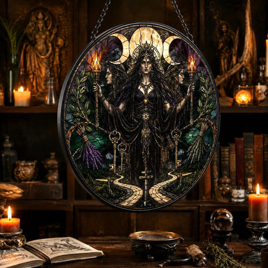 Hecate Crossroads Goddess Glass Suncatcher - close up detail